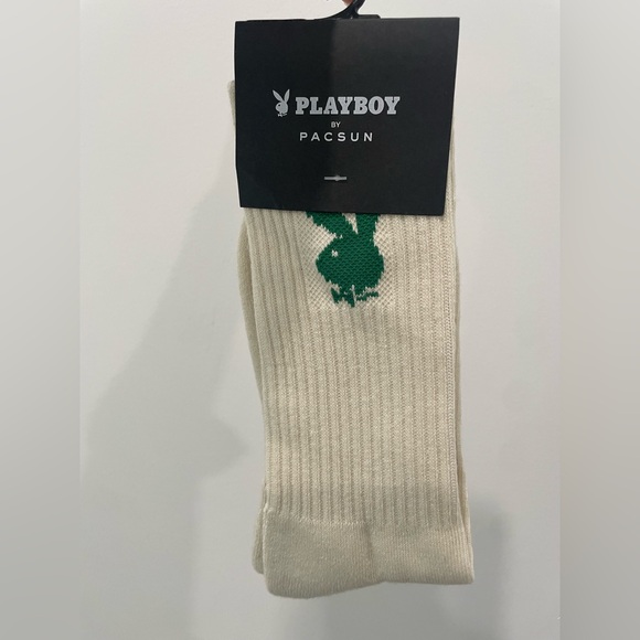 NWT White and Green Playboy Crew Socks - Picture 3 of 6